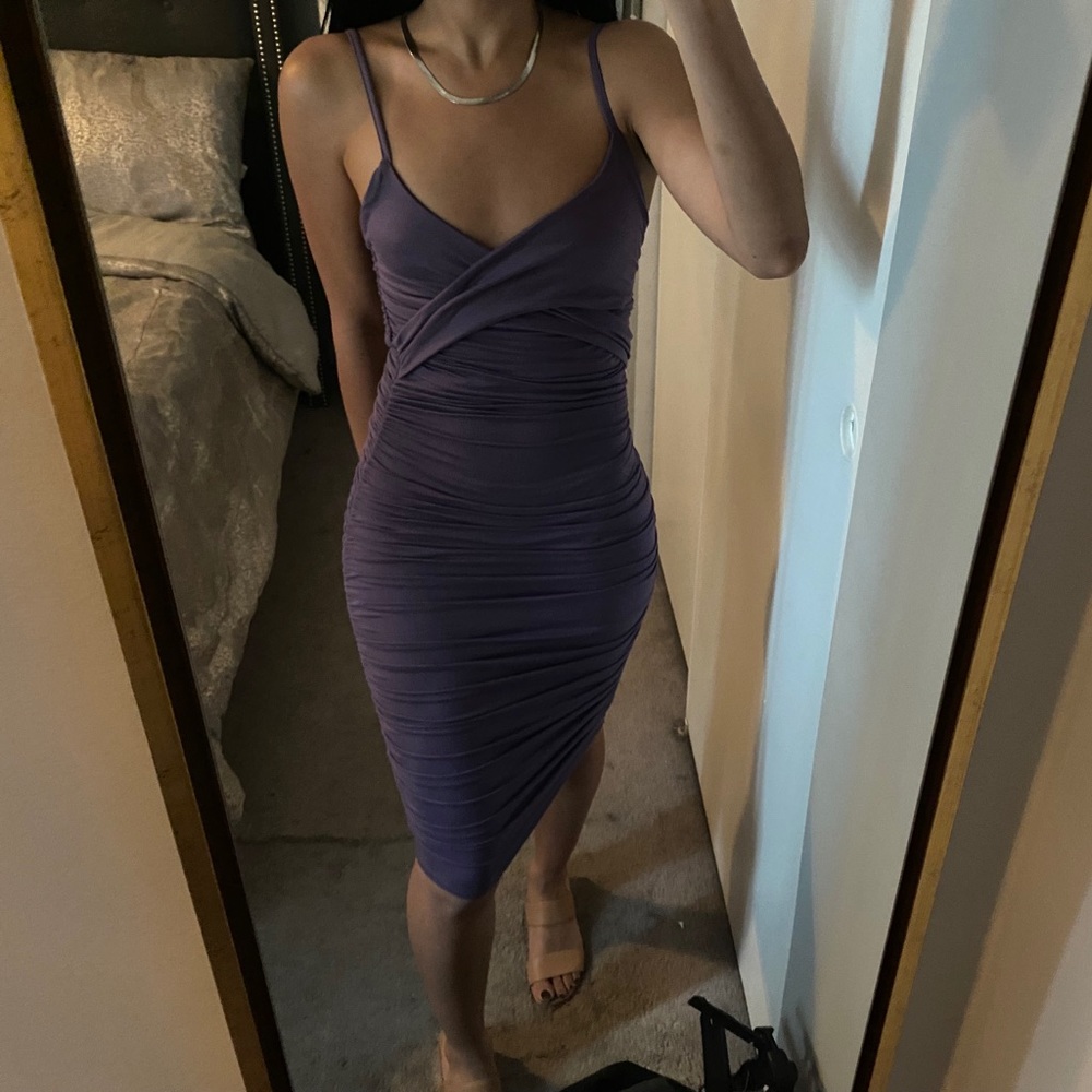 NEW "Hug Me Tight" Purple Ruched Midi Dress